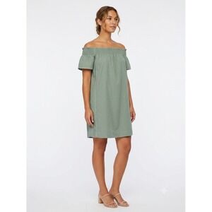 Euro Summer Smocked Off Shoulder Dress Sage Green Cotton NWT Vineyard Vines XS